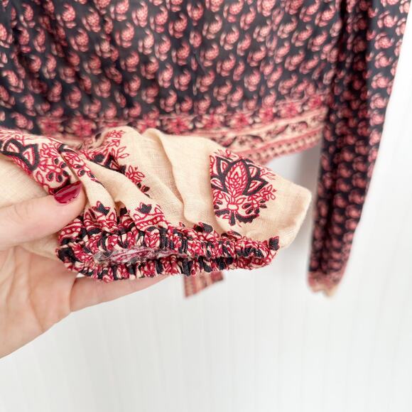 Zimmermann Jaya Cropped Tie Front Printed Linen Blouse Top Red Black Size 0 XS - Picture 4 of 7